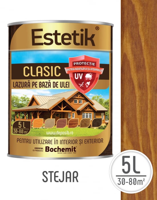 Lazura lemn Estetik Clasic 5L Stejar – pe baza de ulei, protectie UV [1]