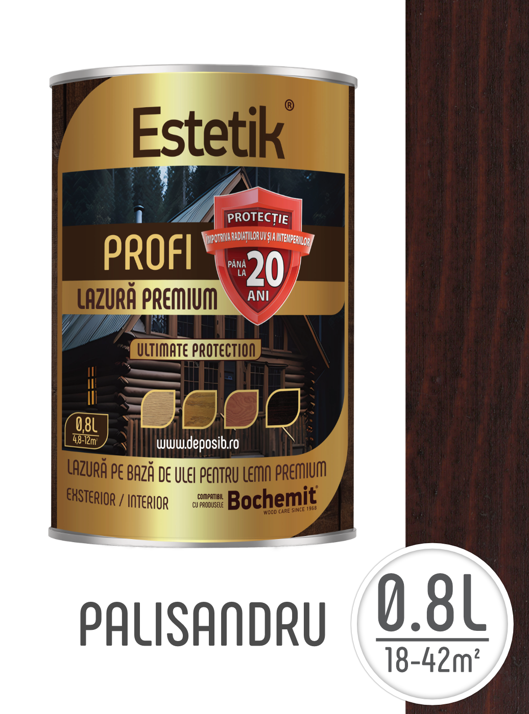 Bait lemn Estetik Profi 0.8L Palisandru – protecție UV + apă, 20 ani [1]