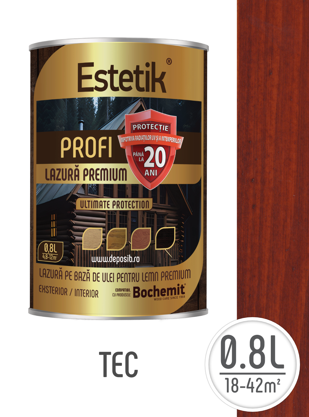 Bait lemn Estetik Profi 0.8L Tec – protecție UV, durabilitate 20 ani [1]