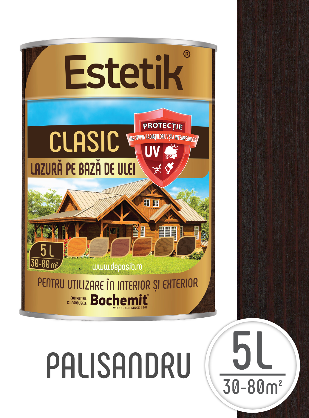 Estetik CLASIC - Lazura lemn exterior Estetik Palisandru 5L – protecție UV și umiditate