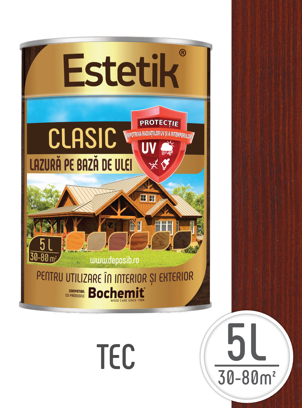 Estetik CLASIC - Lazura lemn exterior Estetik Clasic 5L Stejar – protecție UV și umiditate