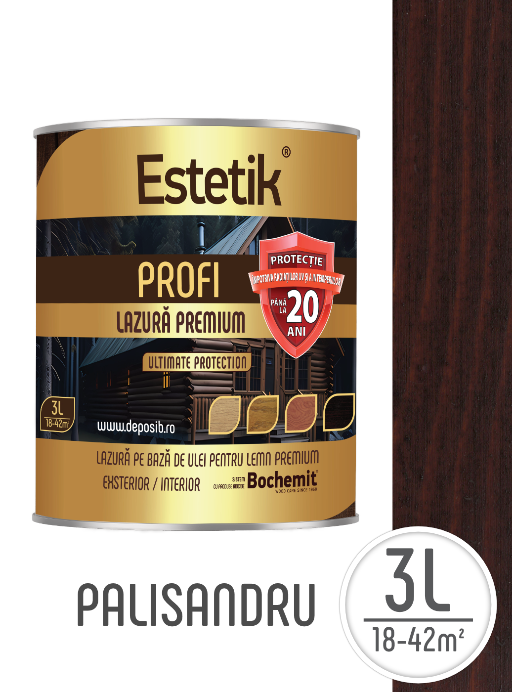 Estetik PROFI - Bait lemn exterior Estetik Profi 3L Palisandru – protecție 20 ani, UV + apă