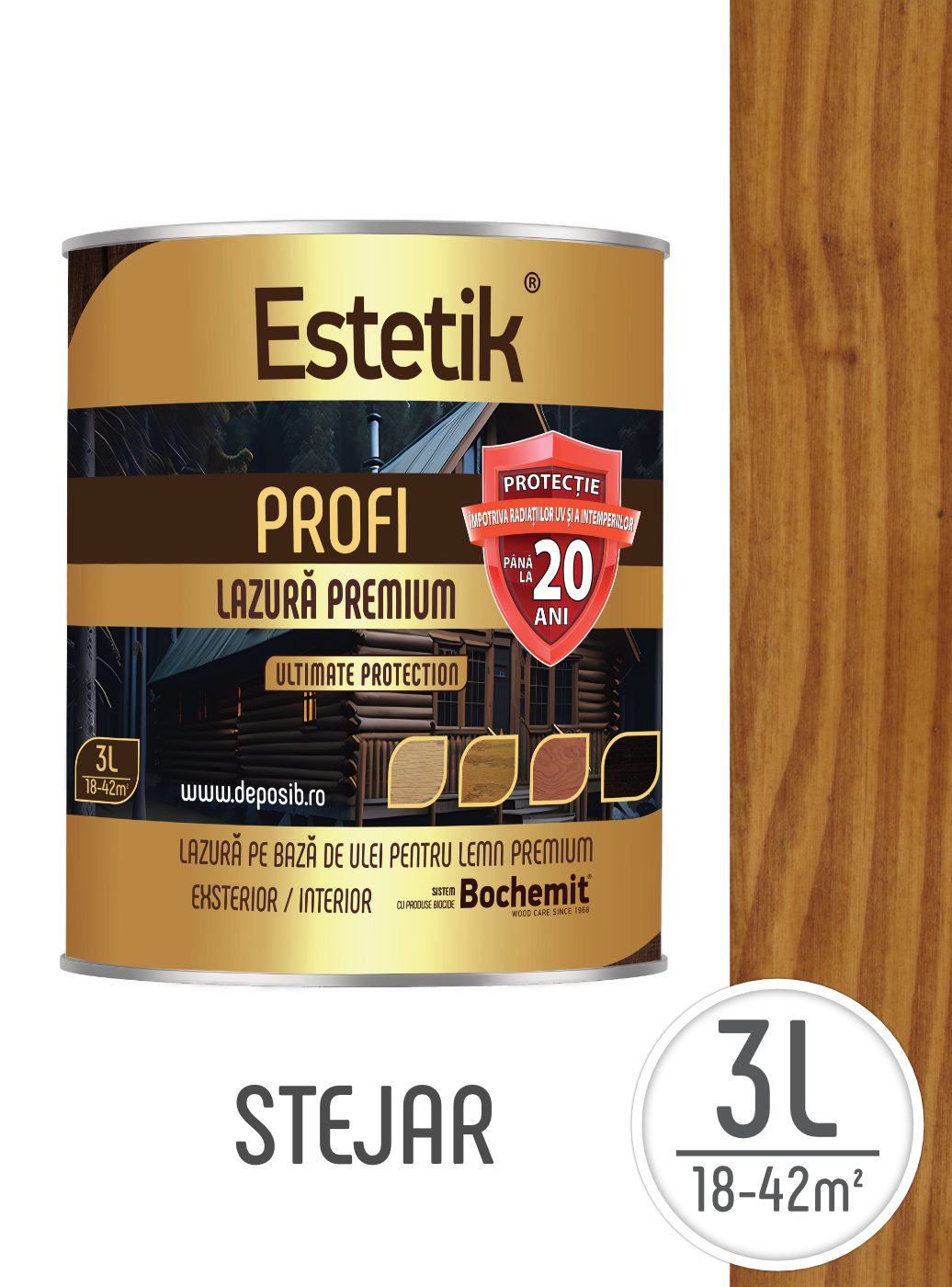 Estetik PROFI - ait lemn Estetik Profi 3L Stejar – protecție UV și apă, durabilitate 20 ani