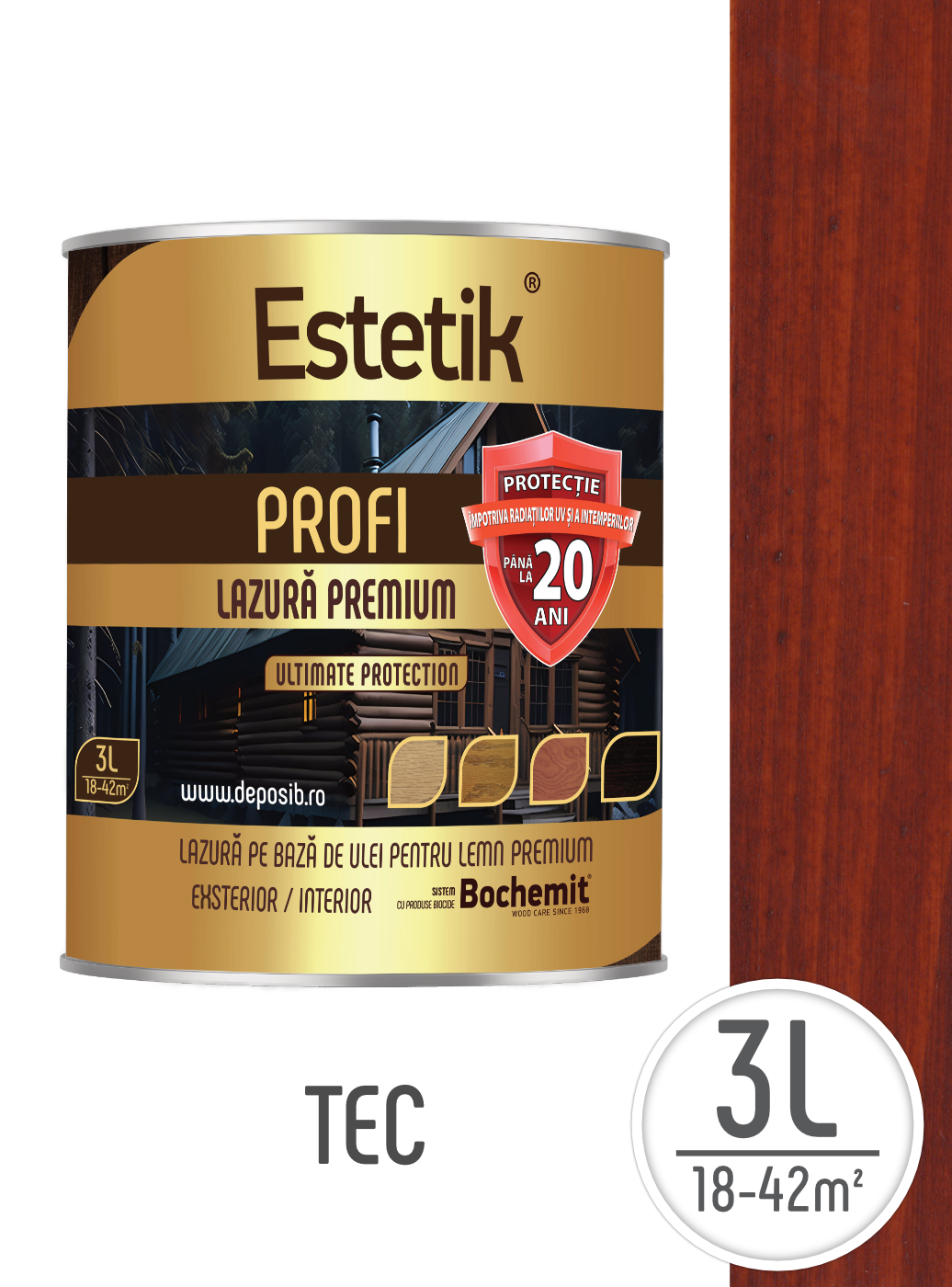 Estetik PROFI - Bait lemn exterior Estetik Profi 3L Tec – protecție UV, durabilitate 20 ani