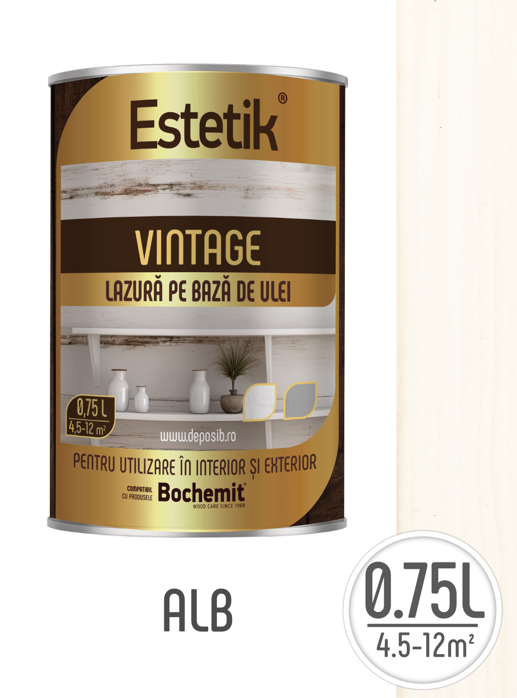Estetik VINTAGE - Lazura lemn Estetik Vintage Alb 0.75L
