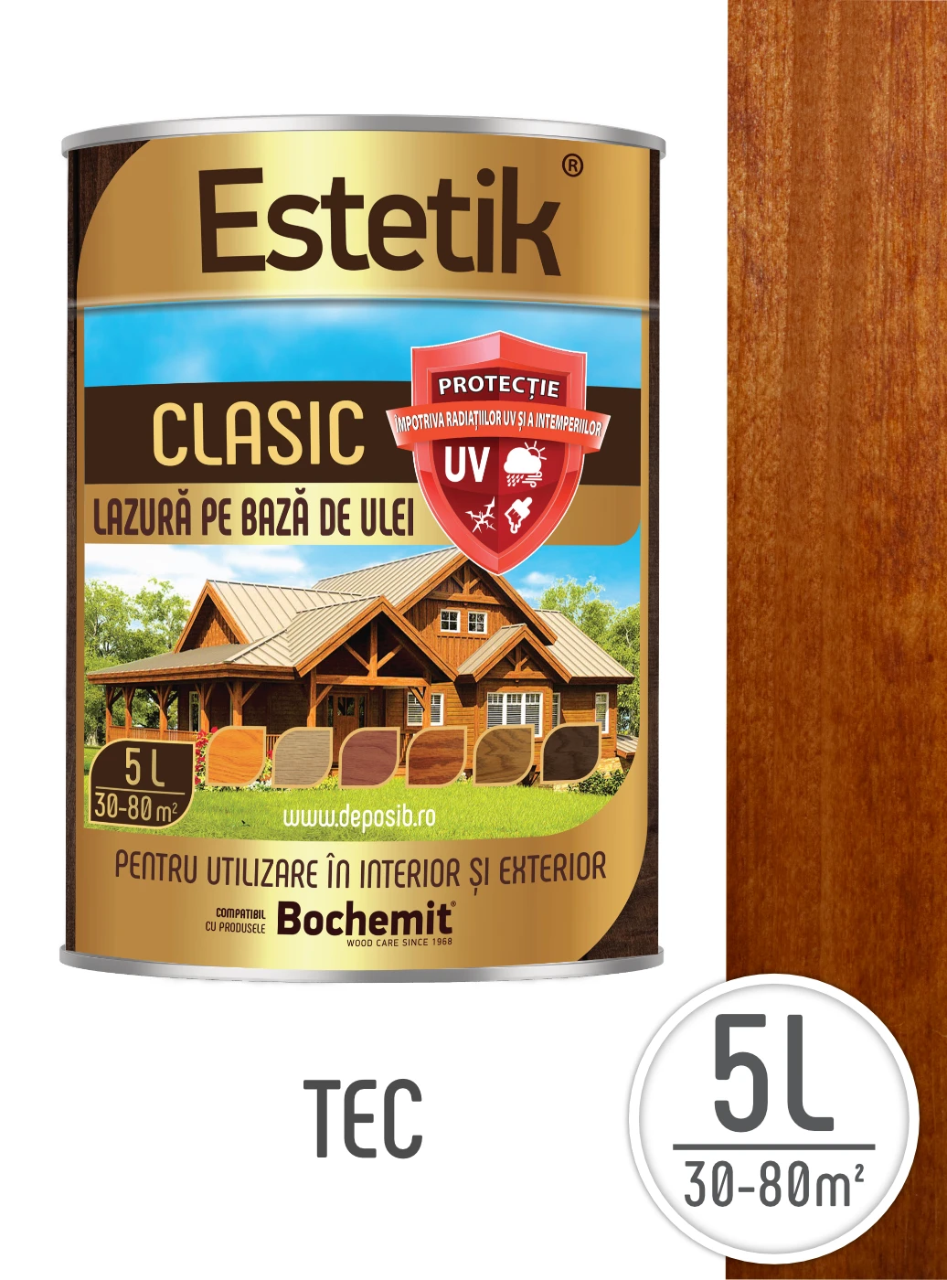 Estetik CLASIC - Lazura lemn exterior Estetik Clasic 5L Stejar – protecție UV și umiditate