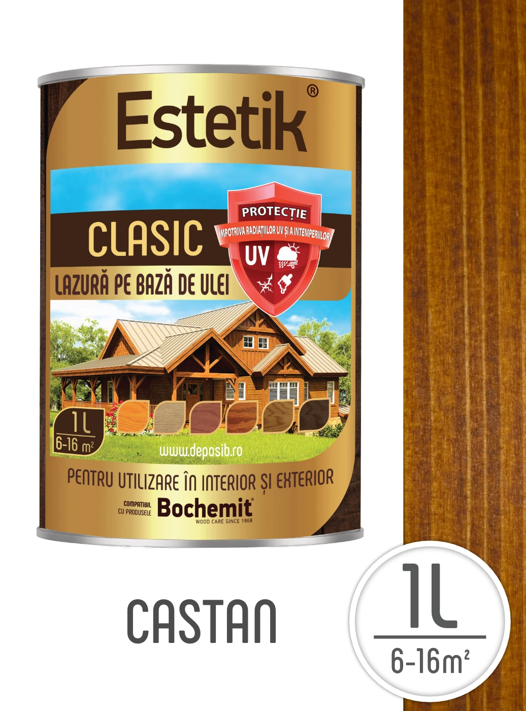 Produse - Lazura lemn exterior Estetik 1L Castan – protectie UV, acoperire 6–16mp