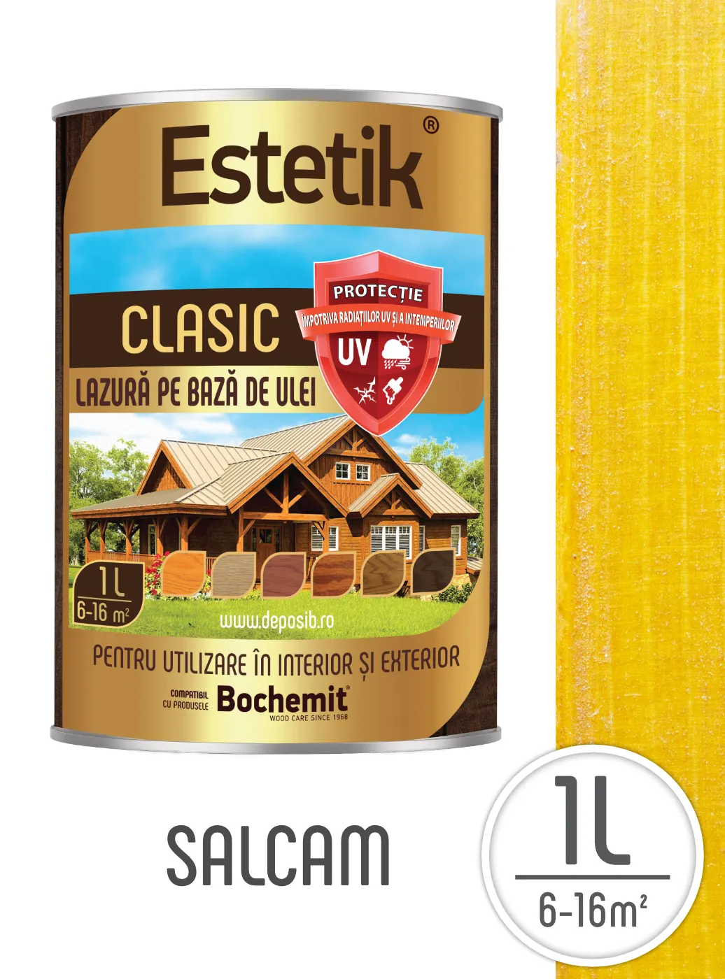 Estetik CLASIC - Lazura lemn exterior Estetik 5L nuanță Salcam – protecție UV, pătrundere profundă