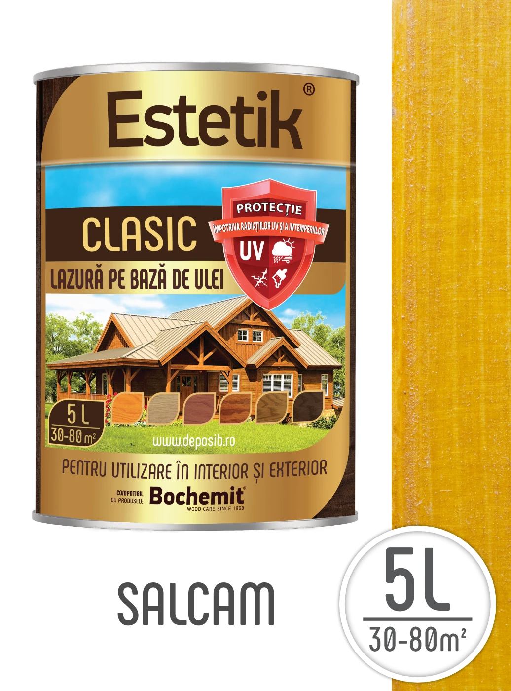 Estetik CLASIC - Lazura lemn exterior Estetik 5L nuanță Salcam – protecție UV, pătrundere profundă