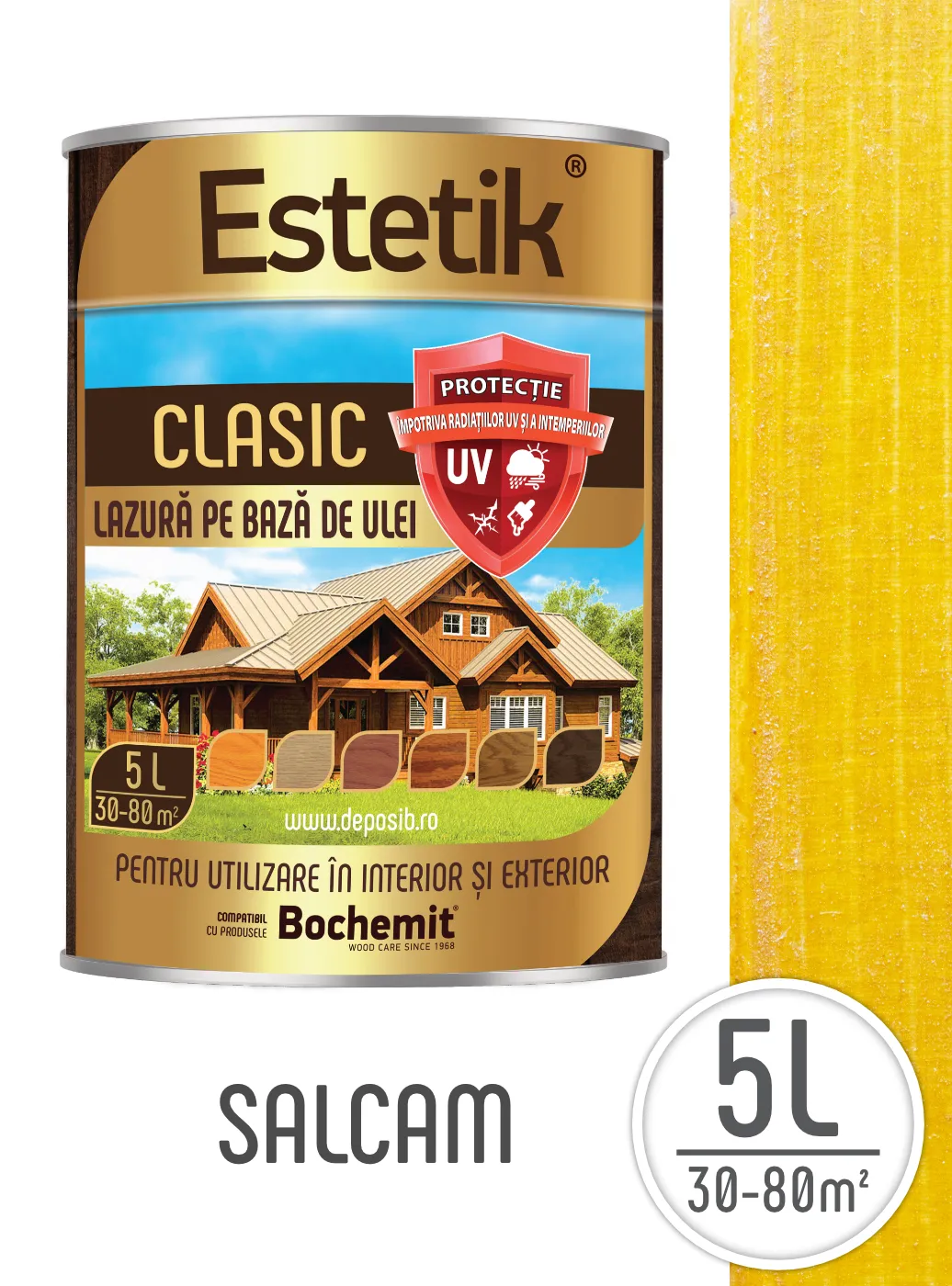 Estetik CLASIC - Lazura lemn exterior Estetik 5L nuanță Salcam – protecție UV, pătrundere profundă