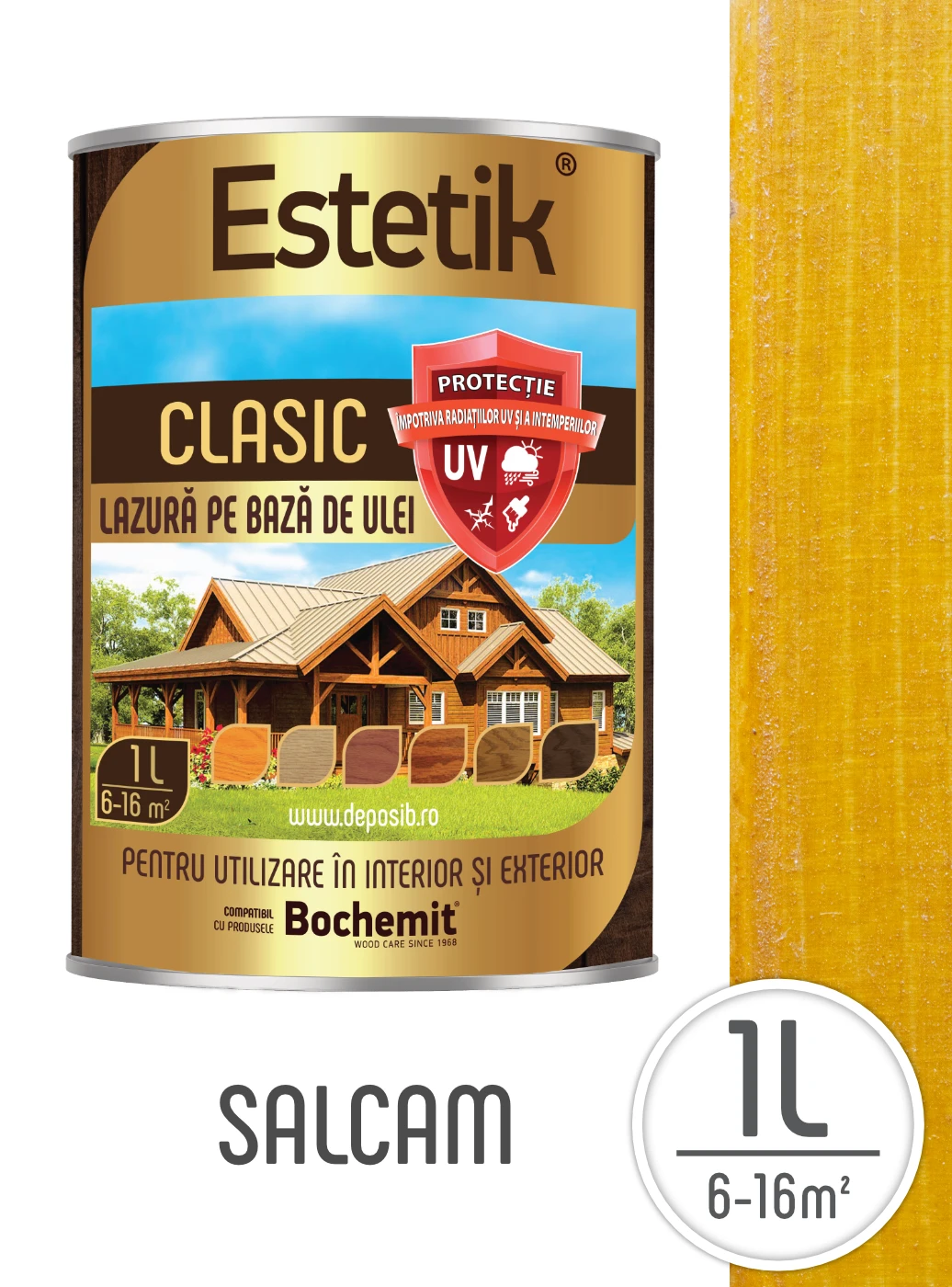 Estetik CLASIC - Lazura lemn exterior Estetik 5L nuanță Salcam – protecție UV, pătrundere profundă