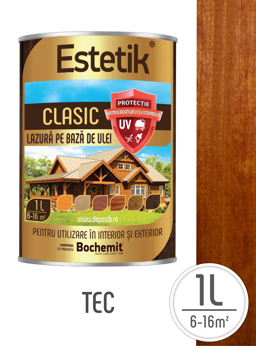 Produse - Lazura lemn exterior Estetik Clasic Tec 1L – protectie UV, finisaj natural