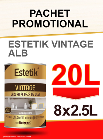 Estetik VINTAGE - PACHET PROMO Lazura lemn ESTETIK VINTAGE ALB, 8x2.5L