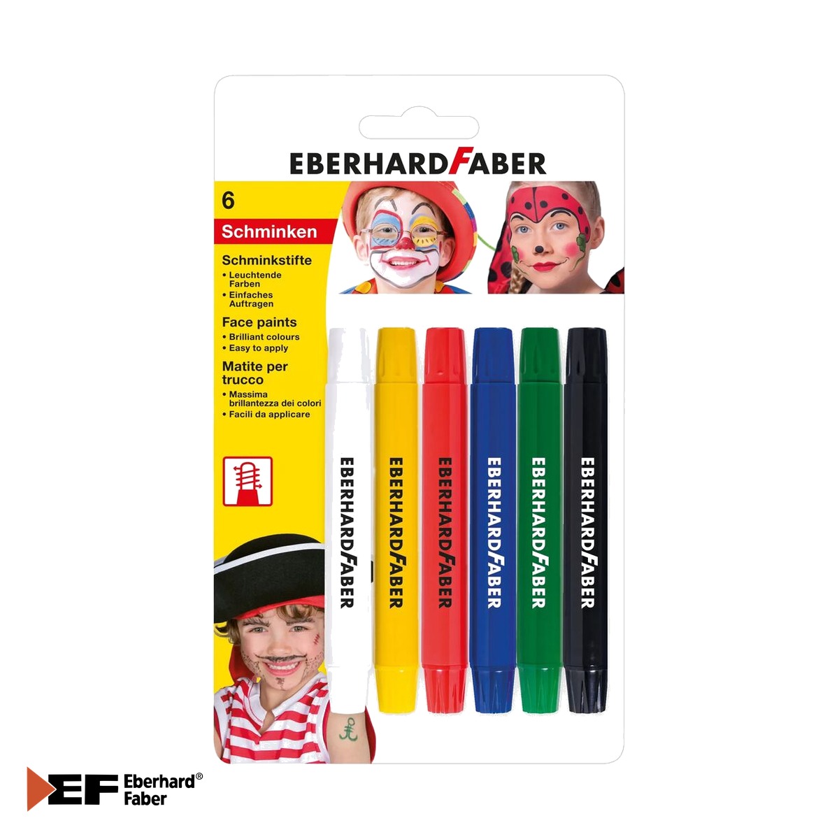 Machiaj temporar si efecte speciale - Set pictura pe fata Eberhard Faber, 6 creioane retractabile cu vopsea, culori intense pentru machiaj artistic