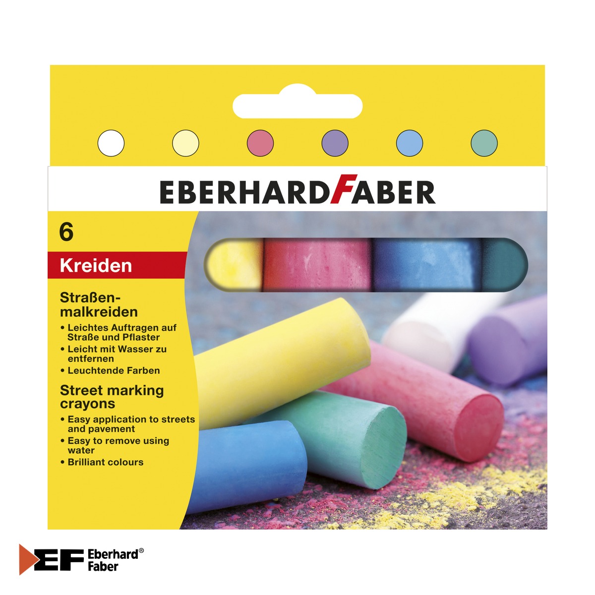 Creta pentru asfalt si activitati creative - Set 6 crete colorate Eberhard Faber pentru asfalt, lavabile, activitati outdoor