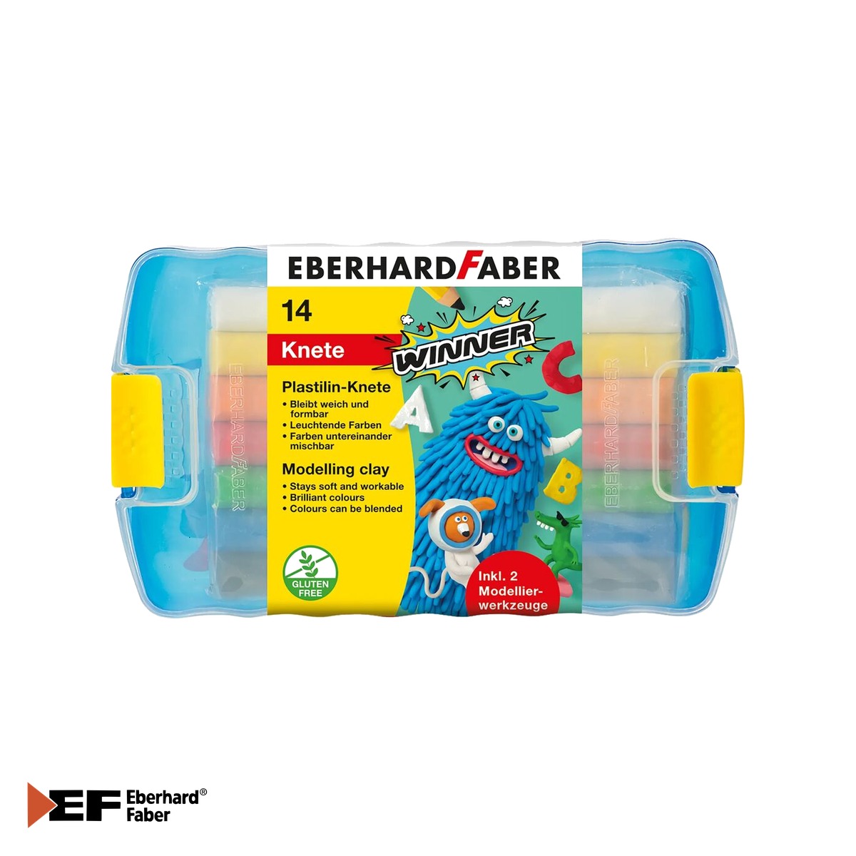 Plastilina si materiale de modelaj - Set plastilina Eberhard Faber, 14 batoane in 7 culori cu 2 instrumente de modelaj, cutie plastic, pentru copii