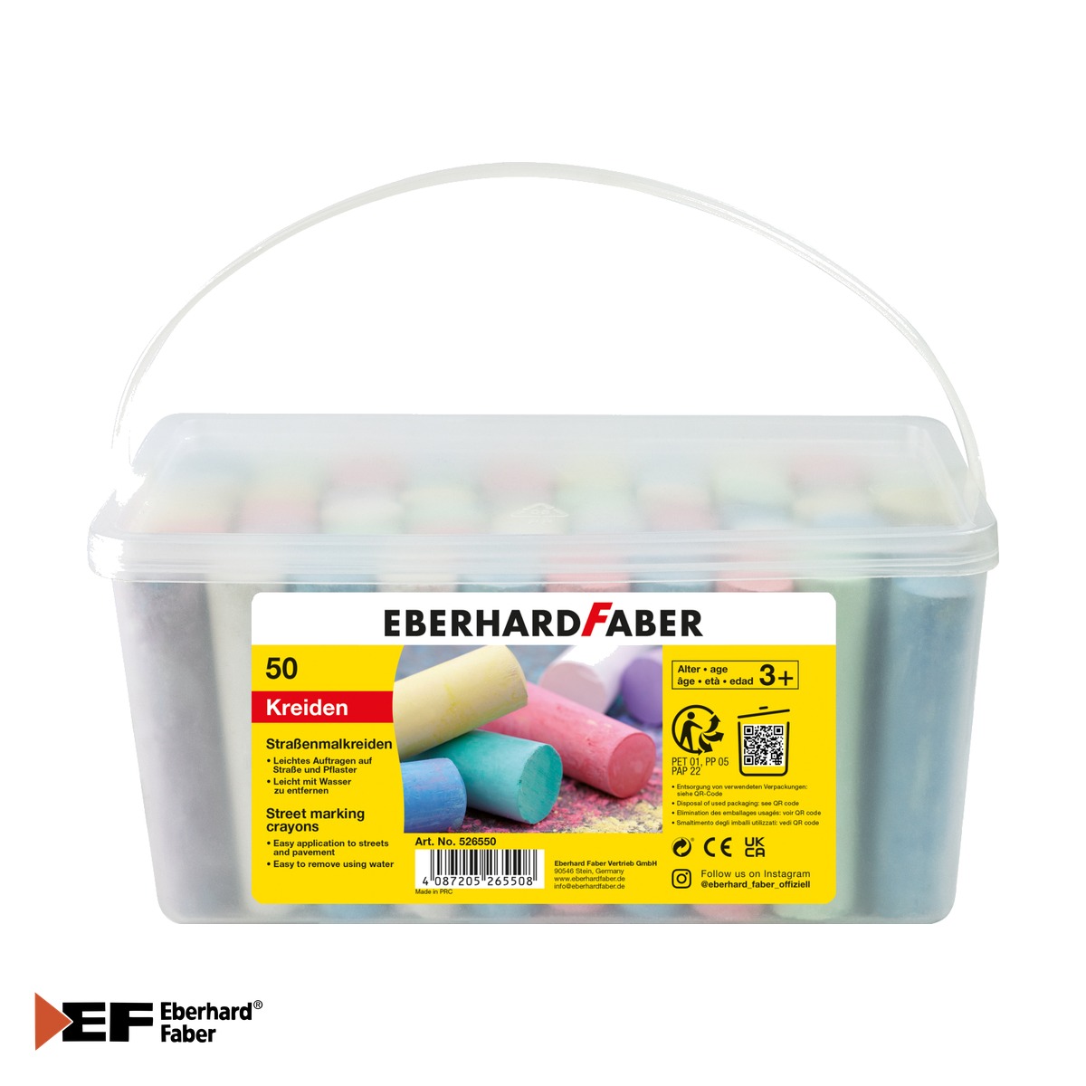 Creta pentru asfalt si activitati creative - Set 50 bucati creta colorata pentru asfalt Eberhard Faber, cutie plastic, usor de curatat cu apa