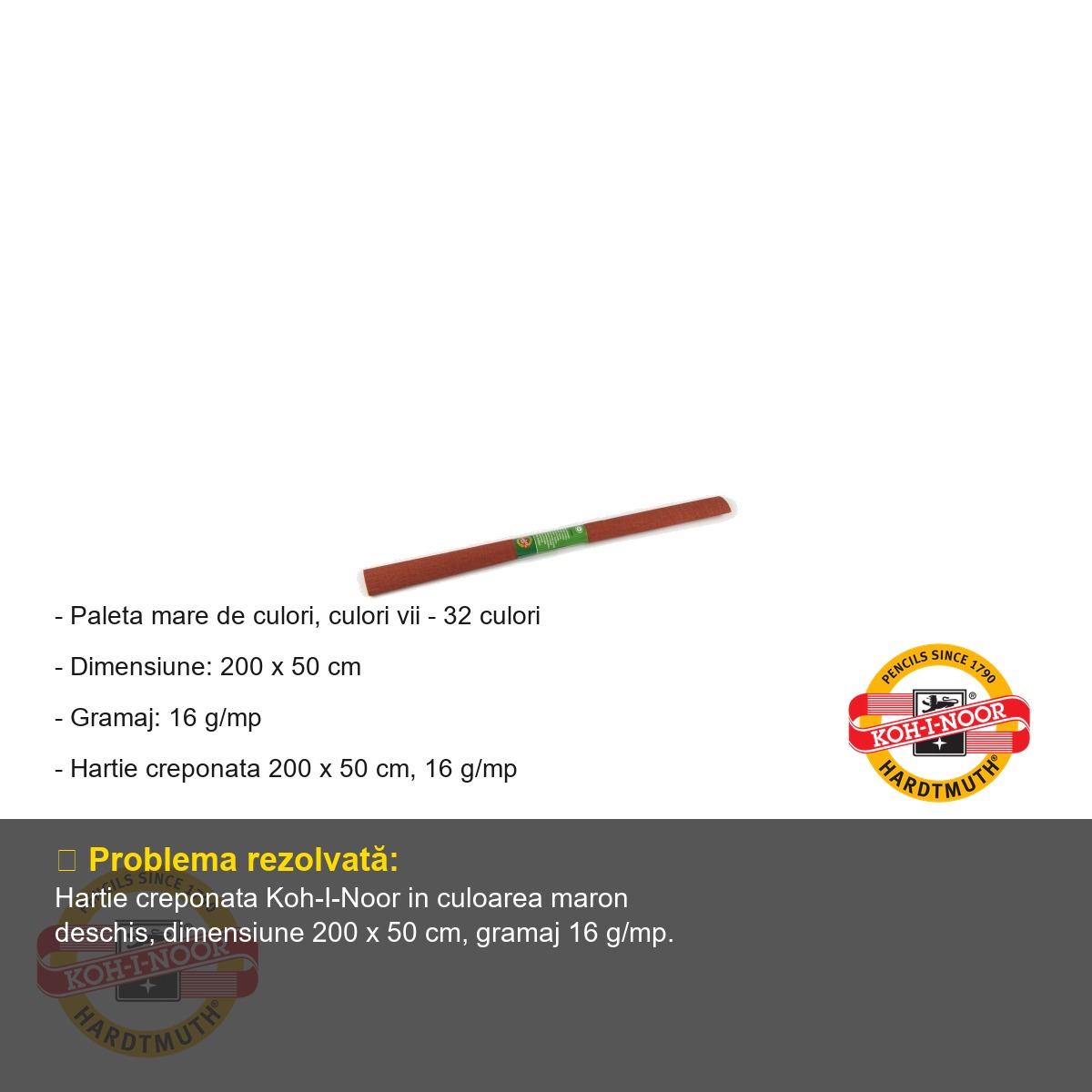 Hartie creponata Koh-I-Noor maron deschis, 200 x 50 cm, pentru decoratiuni si activitati craft [1]