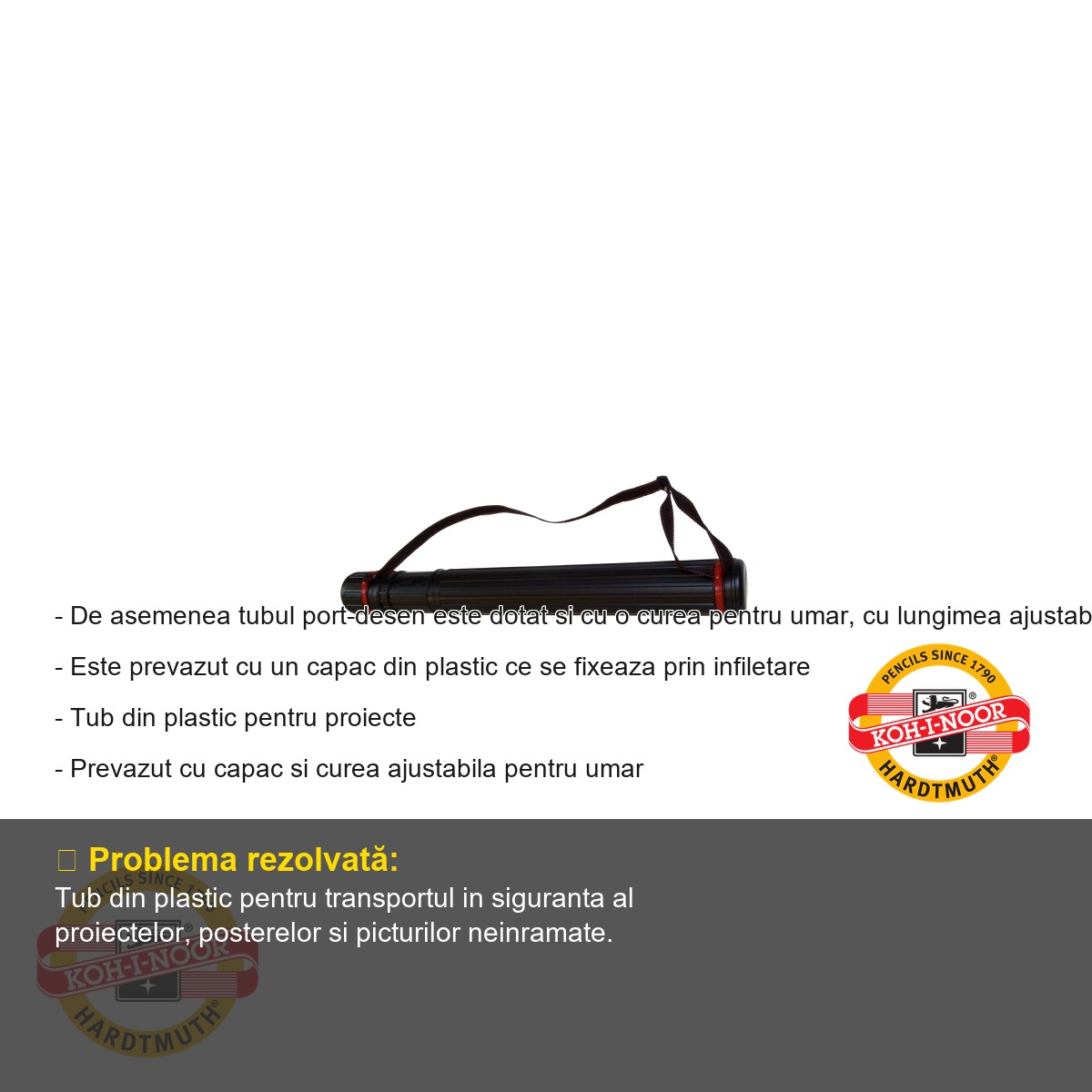 Tub port-desen din plastic Koh-I-Noor, 135 cm, cu capac filetat si curea ajustabila pentru umar, transport proiecte si postere [1]
