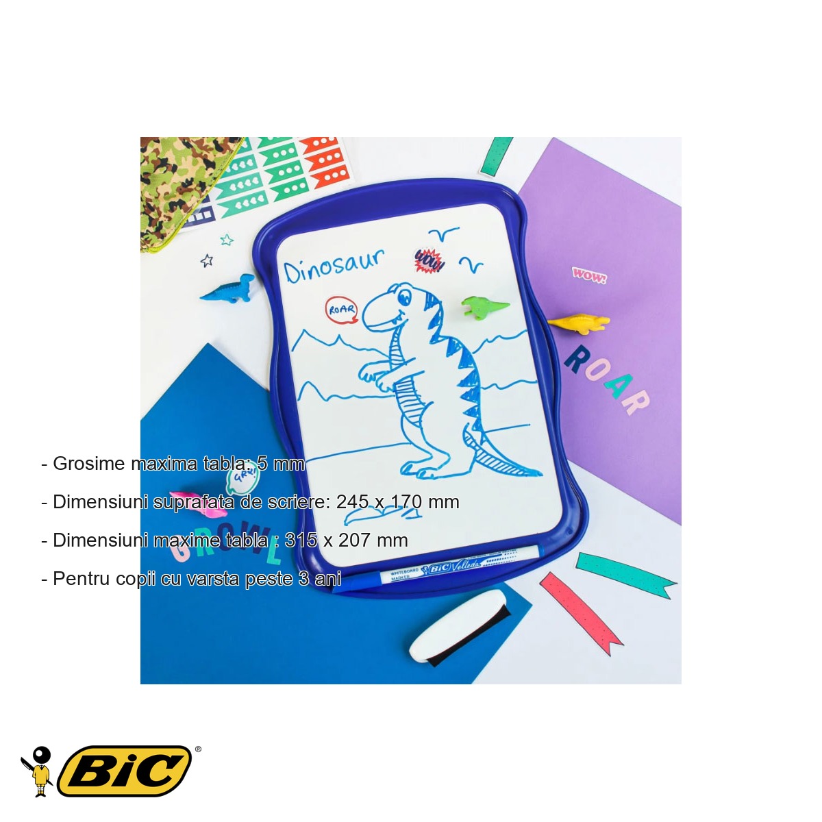 Tablita alba cu 2 fete Bic, rama colorata in valuri, pentru copii peste 3 ani [1]