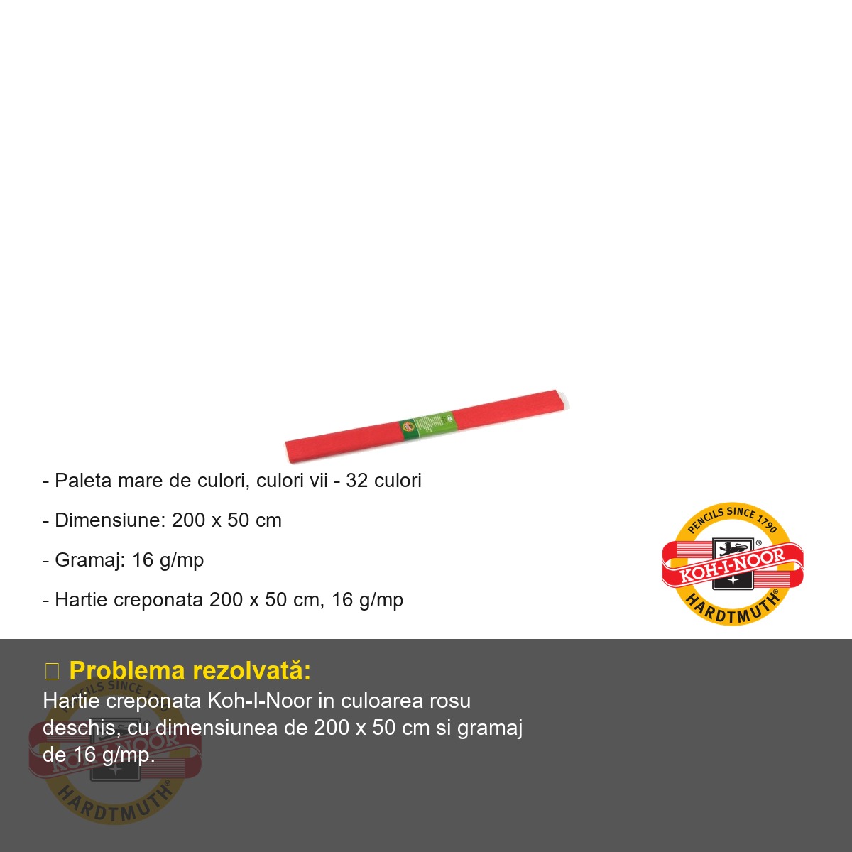 Hartie creponata Koh-I-Noor, rosu deschis, 200 x 50 cm, pentru decoratiuni si activitati craft [1]