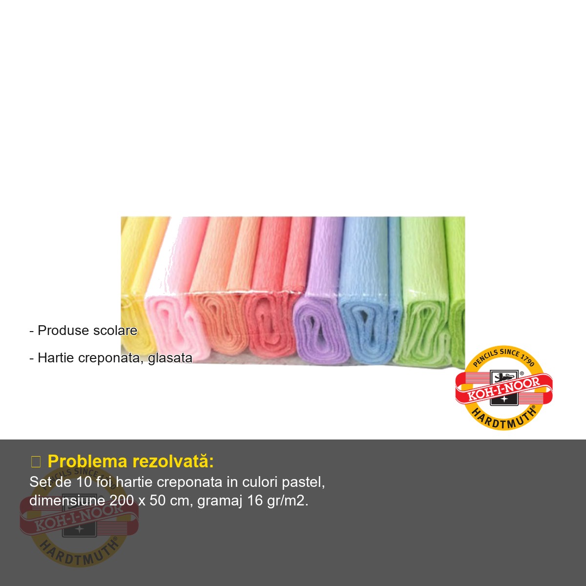 Set 10 foi hartie creponata Koh-I-Noor, culori pastel, pentru decoratiuni si activitati craft [1]