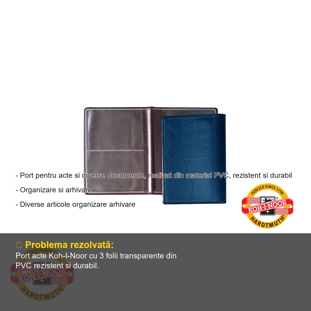 Port acte cu 3 folii transparente Koh-I-Noor, din PVC rezistent, pentru organizarea documentelor [1]