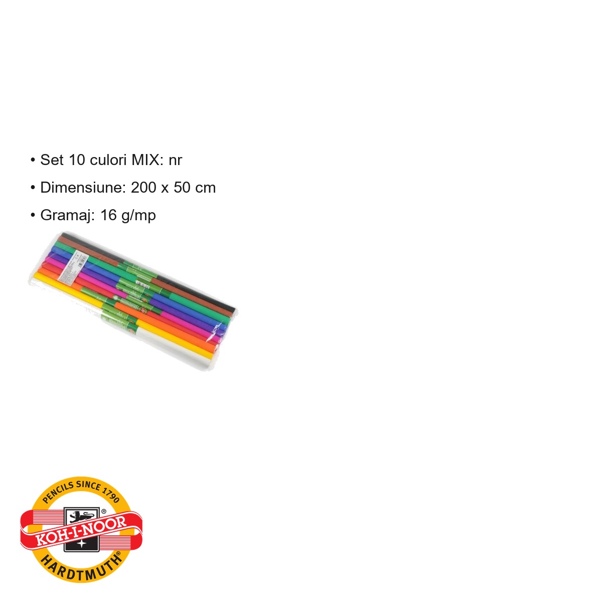 Set hartie creponata Koh-I-Noor, 10 culori mix cu alb si negru, 200x50 cm, pentru decoratiuni si craft [2]