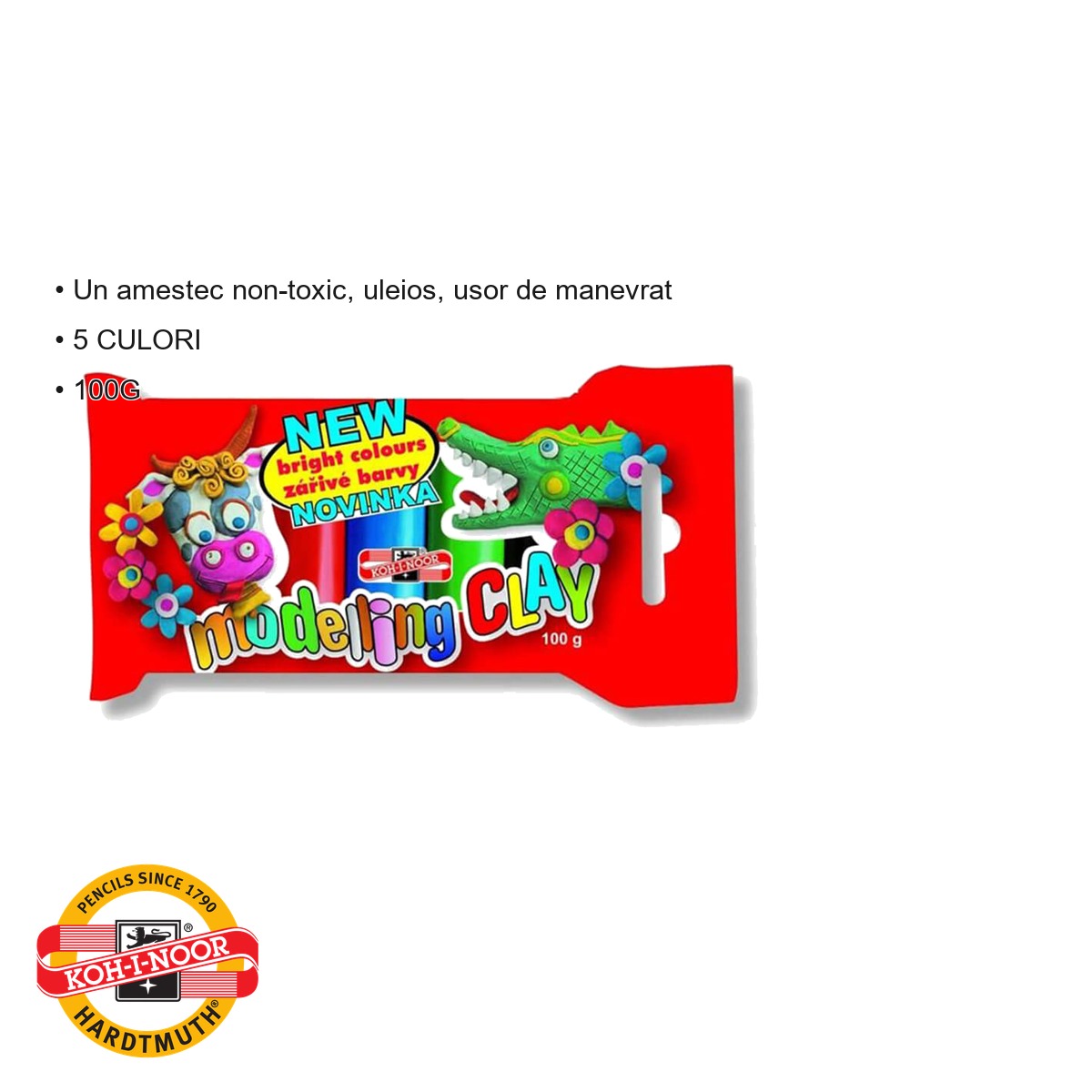 Plastilina remodelabila Koh-I-Noor, 5 culori, 100g, amestec non-toxic, pentru copii [2]