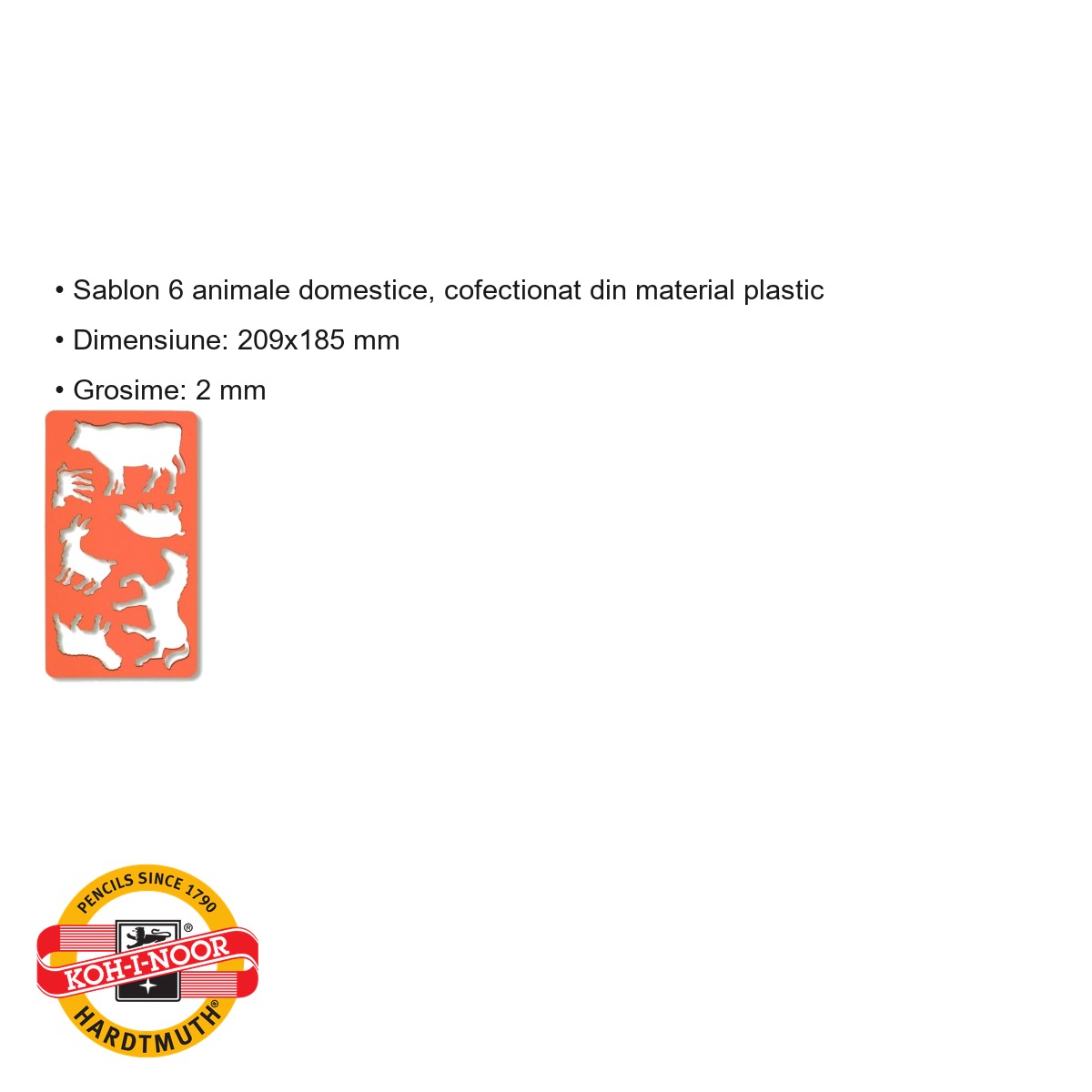Sablon animale domestice Koh-I-Noor, 6 forme din plastic, pentru desen si activitati scolare [2]