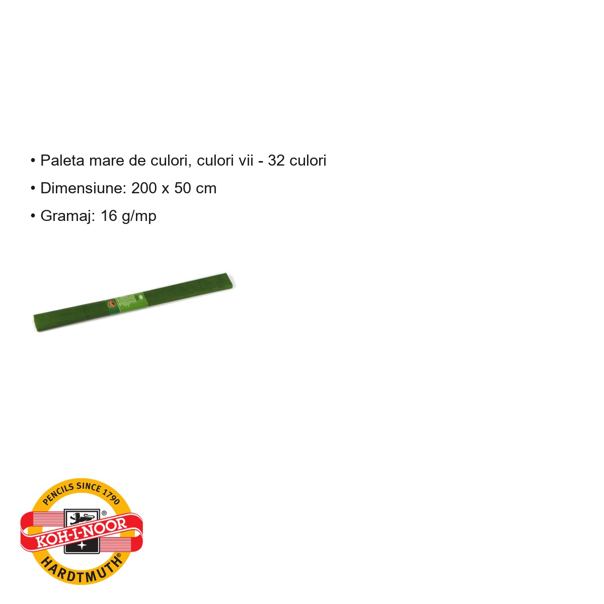 Hartie creponata Koh-I-Noor, culoare verde olive, 200 x 50 cm, pentru decoratiuni si activitati craft [2]