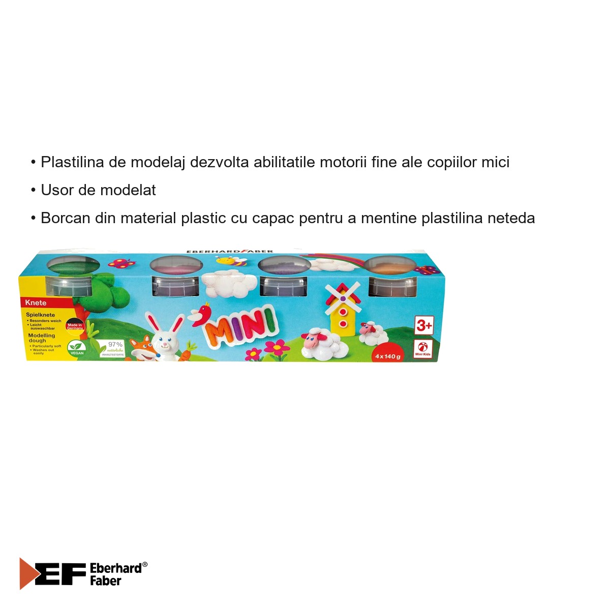 Set plastilina modelaj Eberhard Faber, 4 culori speciale, 140g/culoare, pentru copii [2]