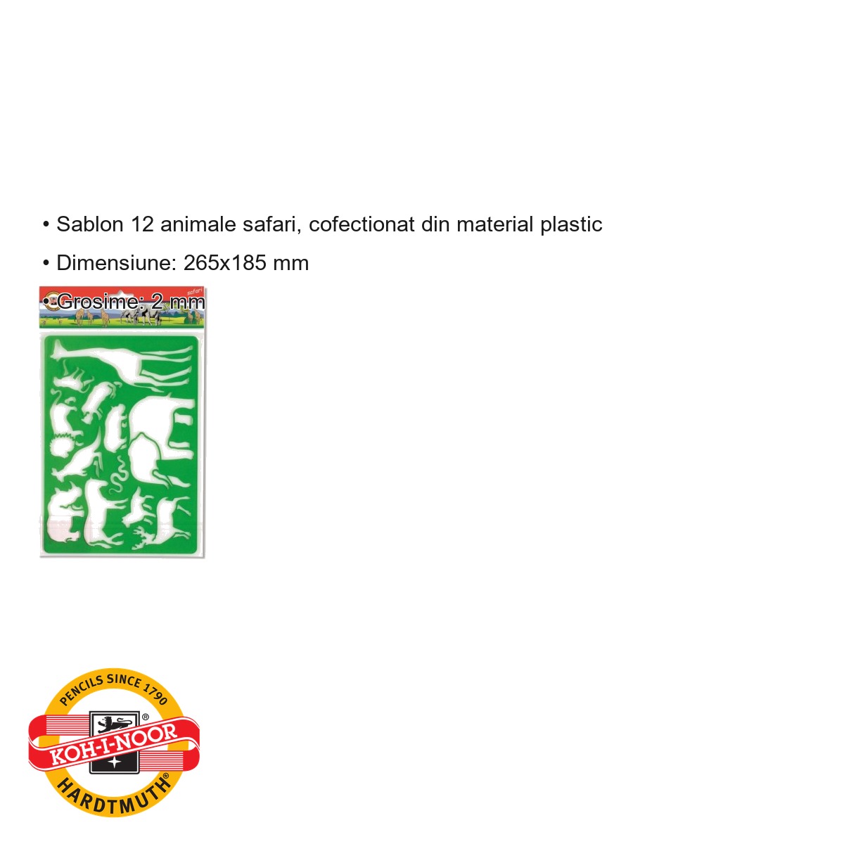Sablon animale safari Koh-I-Noor, 12 forme, plastic, pentru desen si activitati creative [2]