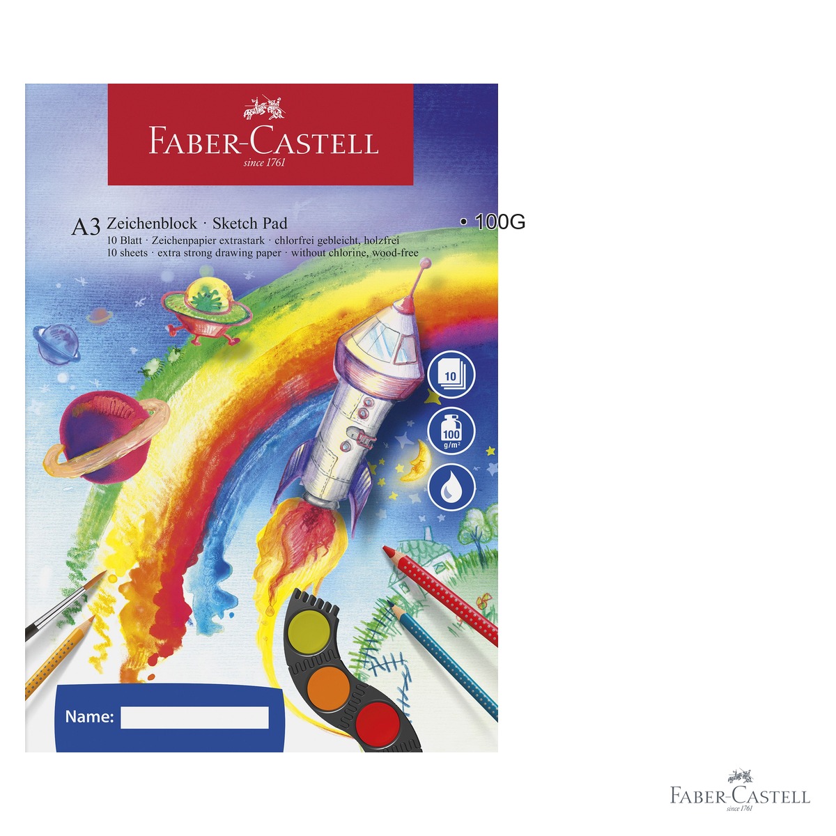 Bloc desen A3 Faber-Castell, 10 file, hartie 100g/mp, pentru acuarela si desen artistic [2]