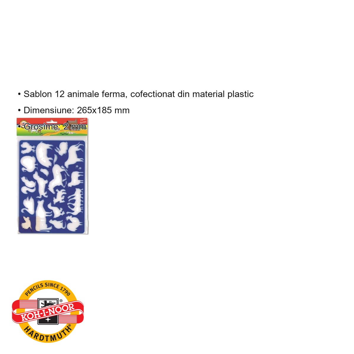 Sablon animale de ferma Koh-I-Noor, 12 forme din plastic, pentru desen si activitati scolare [2]