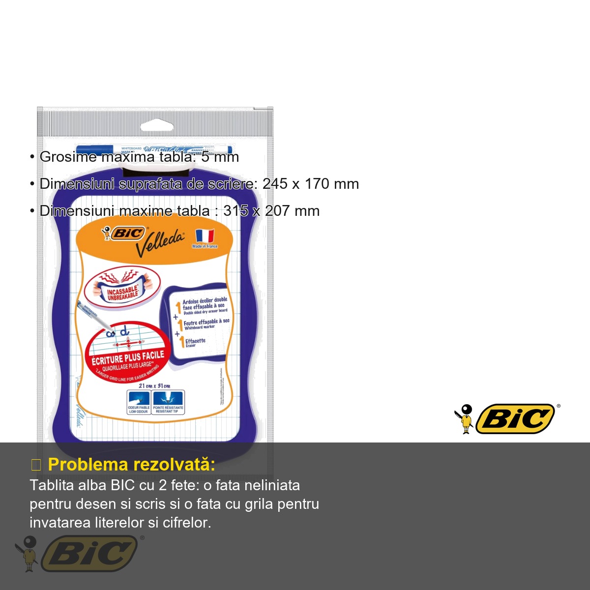 Tablita alba cu 2 fete Bic, rama colorata in valuri, pentru copii peste 3 ani [2]