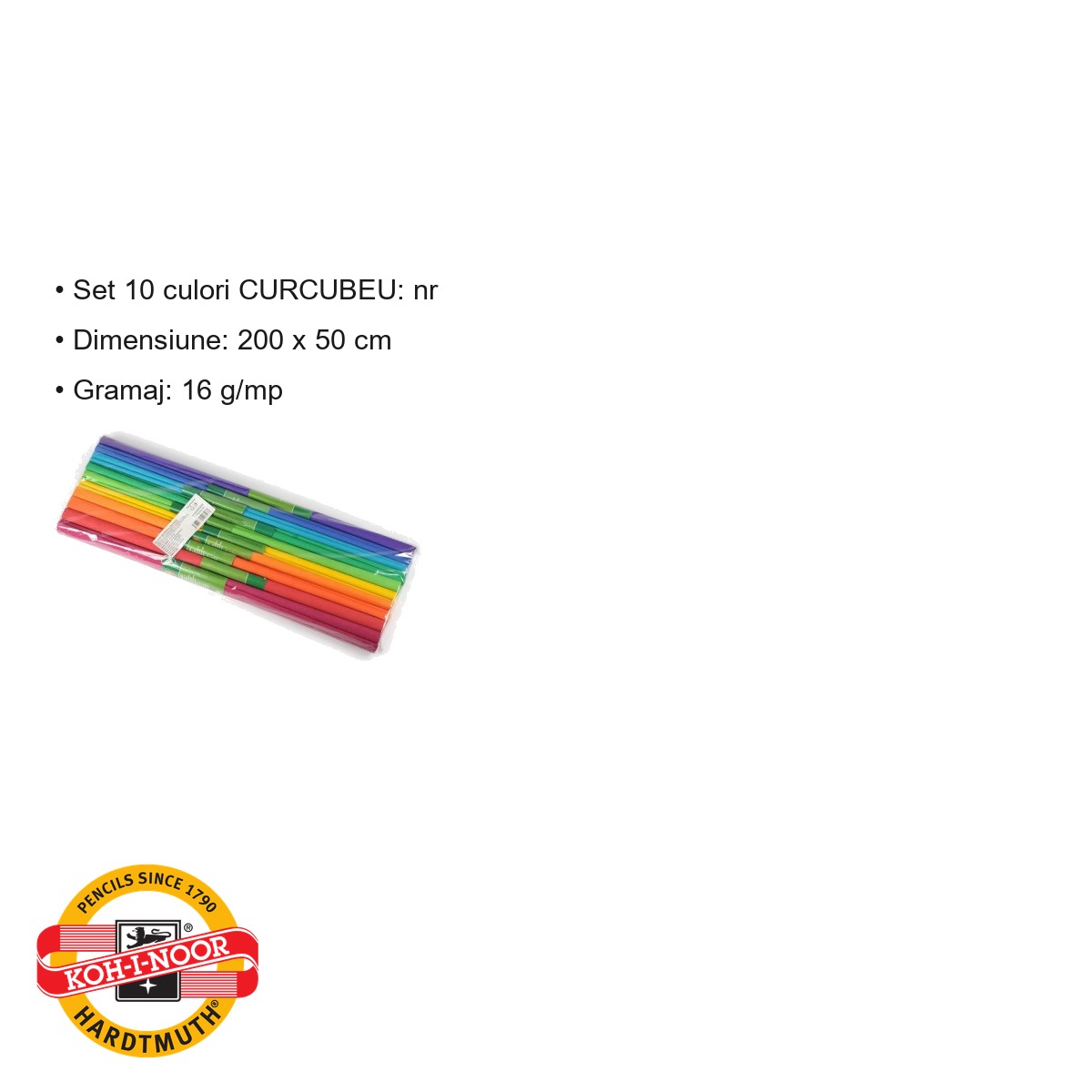 Set hartie creponata Koh-I-Noor, 10 culori curcubeu, 200x50 cm, pentru decoratiuni si activitati craft [2]