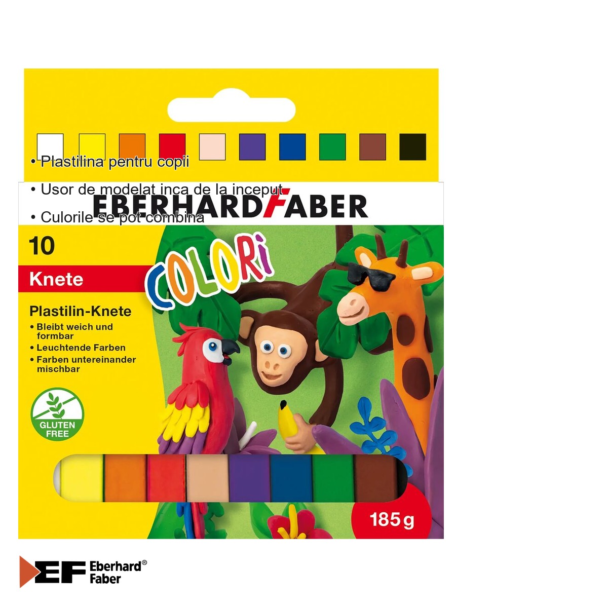 Set plastilina Eberhard Faber, 10 culori, 185g, usor de modelat, pentru copii [2]