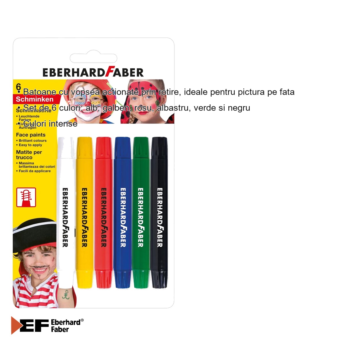 Set pictura pe fata Eberhard Faber, 6 creioane retractabile cu vopsea, culori intense pentru machiaj artistic [2]