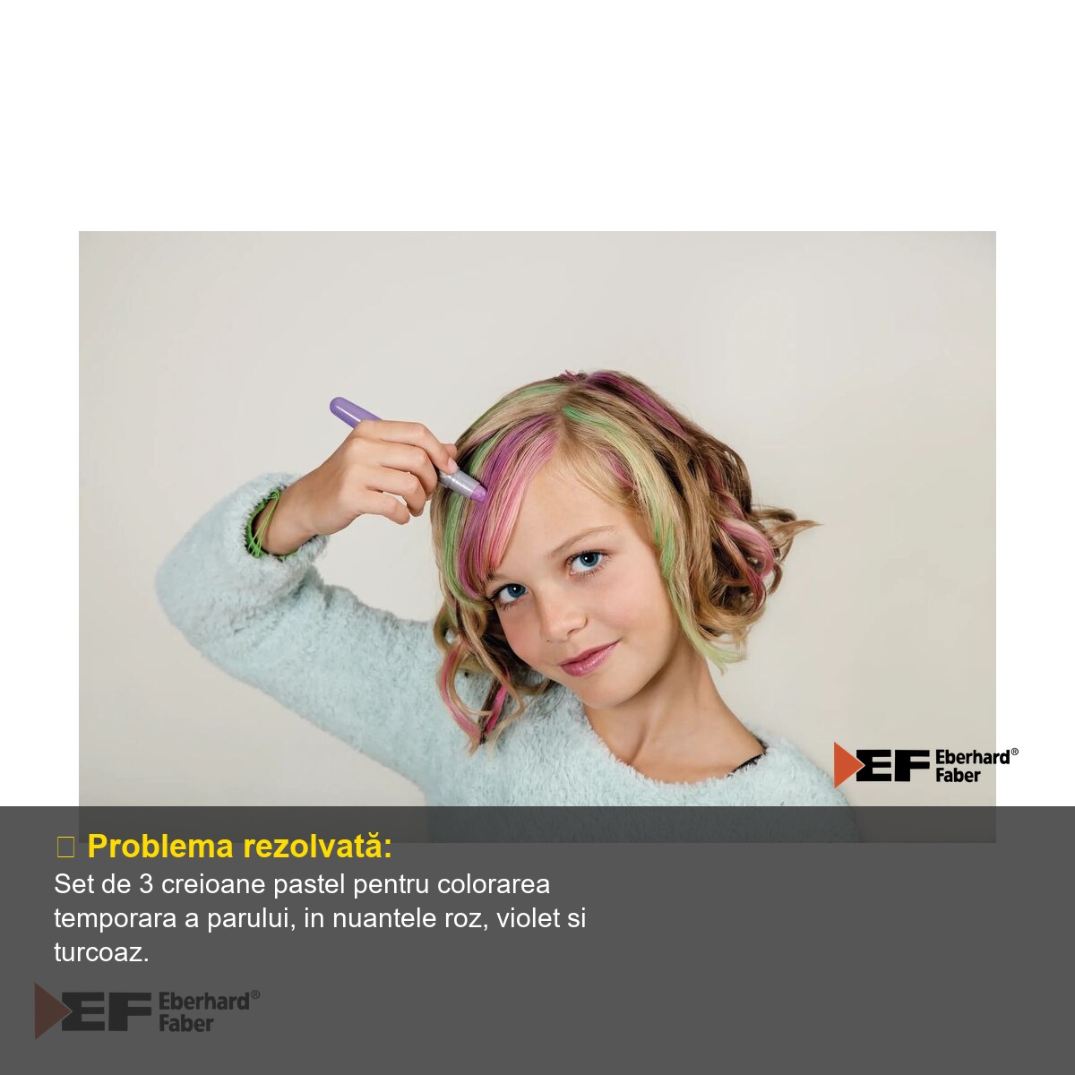 Set colorare par Eberhard Faber, 3 creioane pastel cu pieptan inclus, roz violet turcoaz, pentru petreceri si evenimente [3]