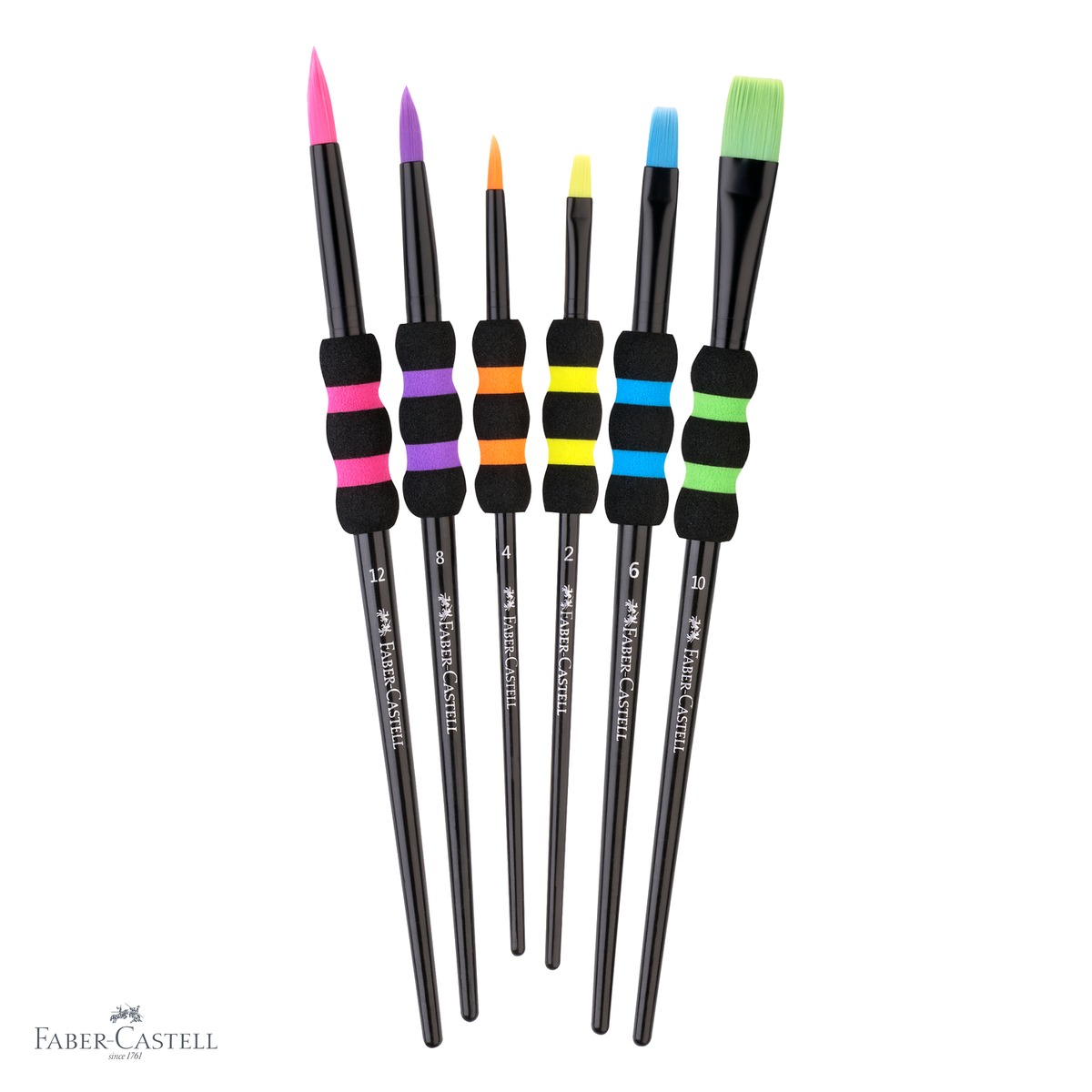 Set 6 pensule Faber-Castell Soft Touch Black, peri sintetici, marimi diferite, pentru pictura [3]