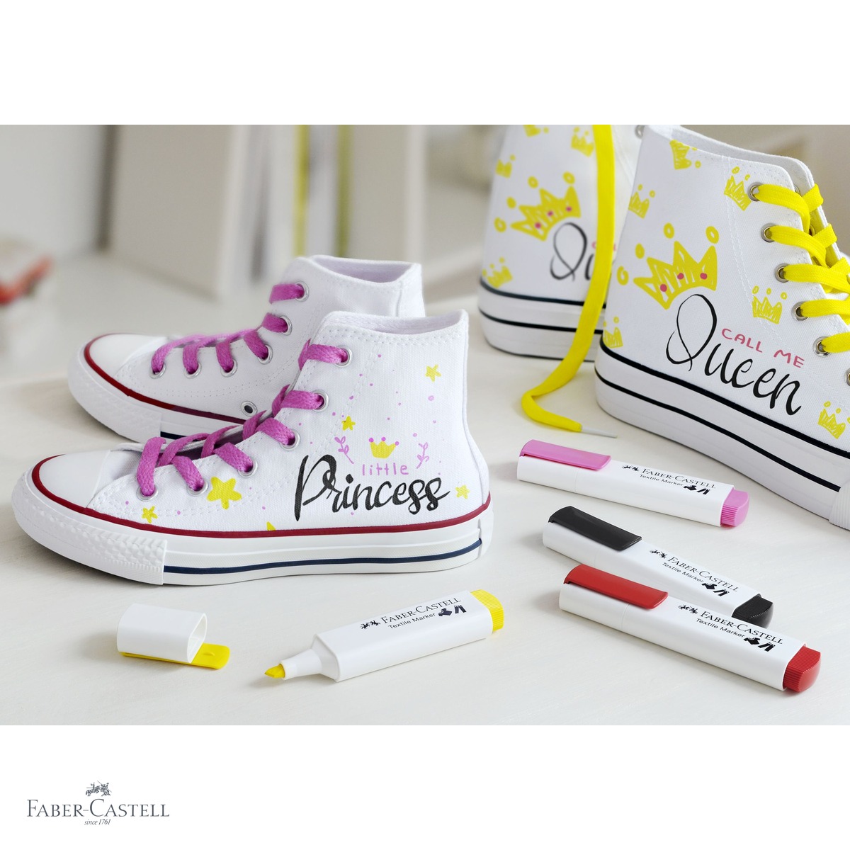 Set 5 markere textile Faber-Castell, varf tesit 3 grosimi, pentru personalizare tesaturi [3]