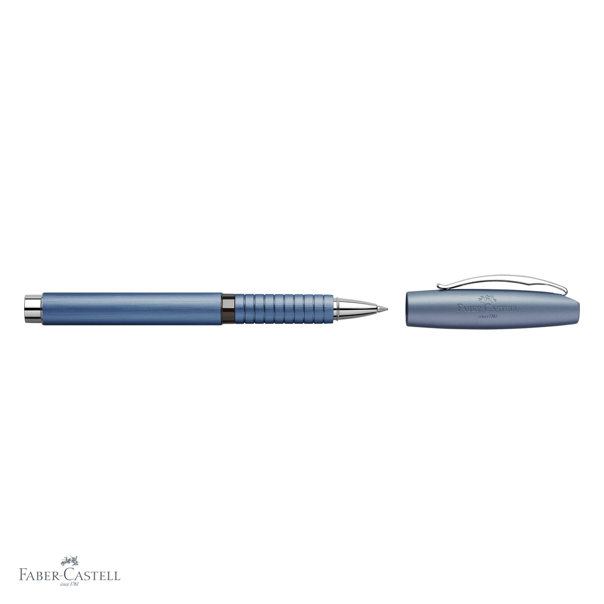 Roller premium Faber-Castell Essentio Aluminium, corp albastru cu accesorii cromate, pentru scriere fluenta la birou [3]