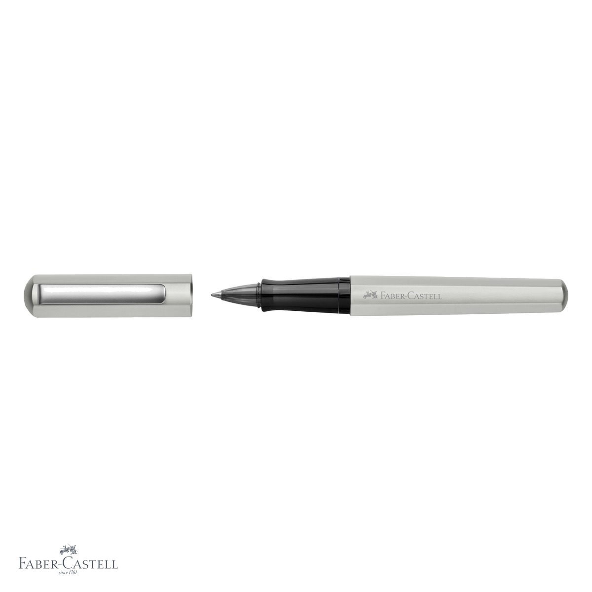 Roller premium Faber-Castell Hexo argintiu mat, corp hexagonal din aluminiu, grip ergonomic, cerneala neagra [3]