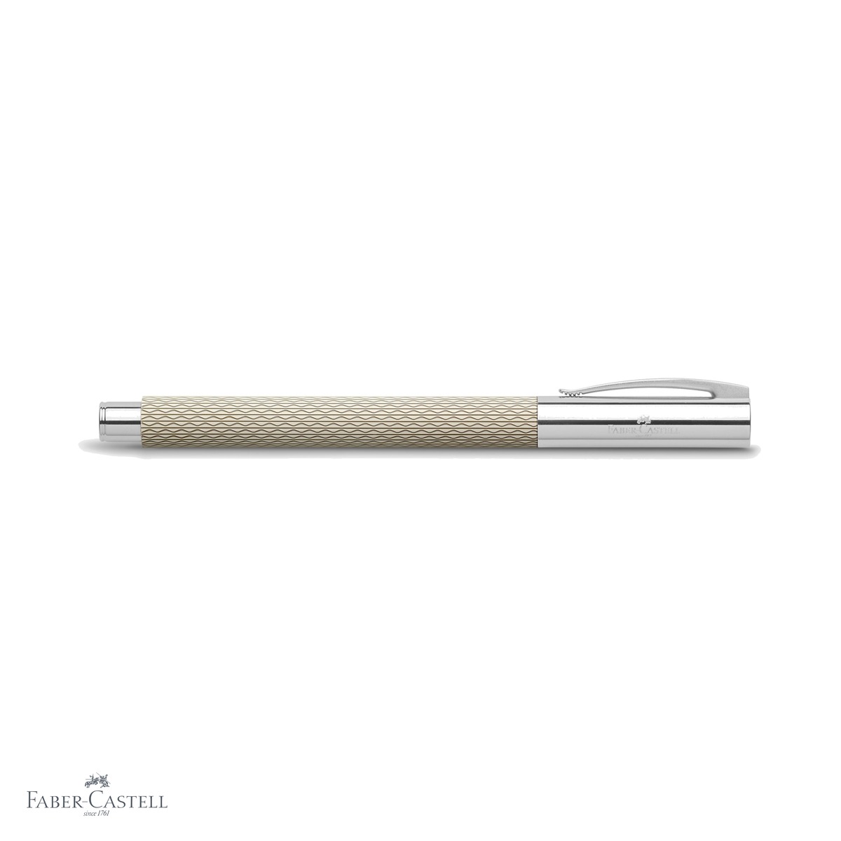Stilou Faber-Castell Ambition OpArt White Sand, penita otel inoxidabil M, design guilloche, pentru scriere premium [3]