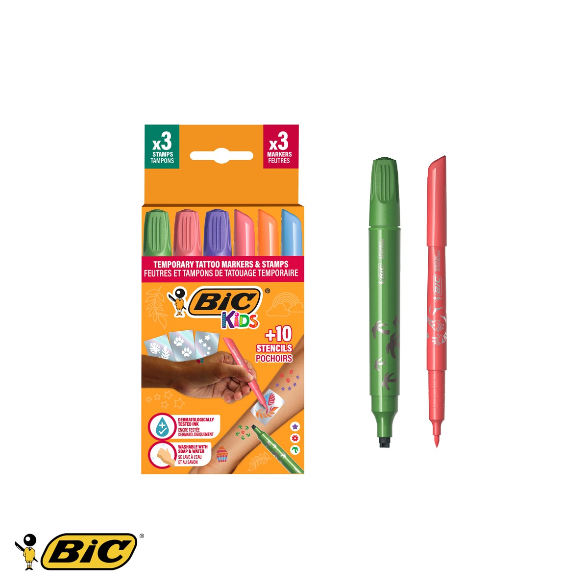 Set markere tatuaje temporare Bic Kids, 3 markere + 3 stampile + 10 sabloane, pentru copii [3]