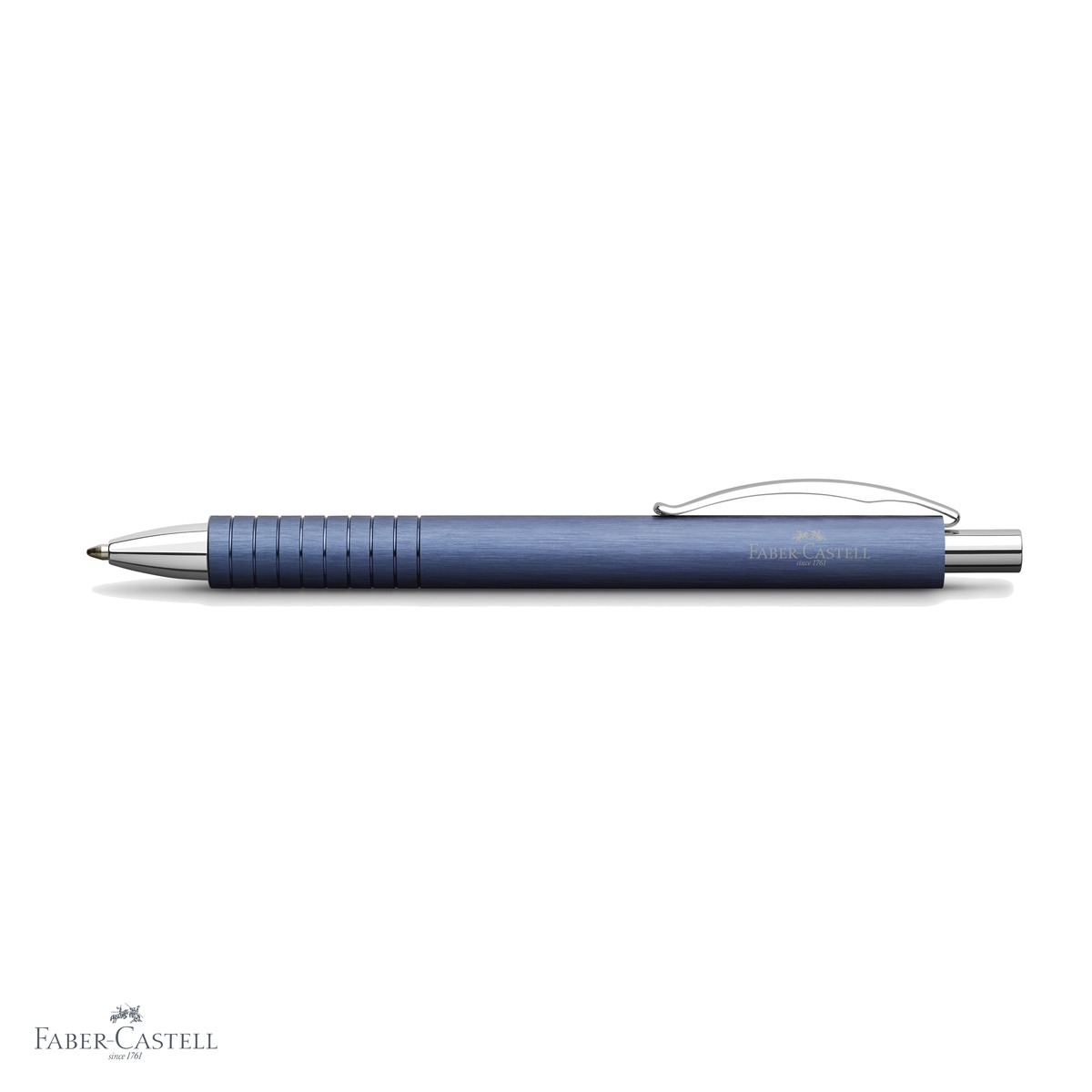 Pix premium Faber-Castell Essentio Aluminium, corp metalic albastru, mecanism retractabil, pentru birou si uz zilnic [3]