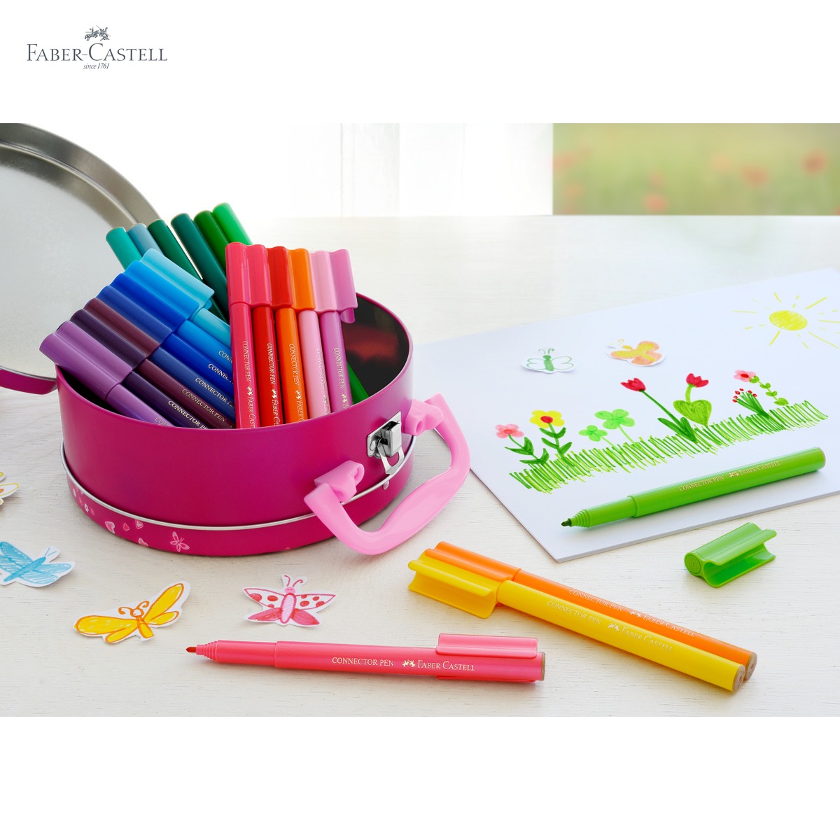 Set 33 carioci Faber-Castell Connector in cutie metalica tip gentuta, cerneala pe baza de apa, pentru copii si adulti [4]