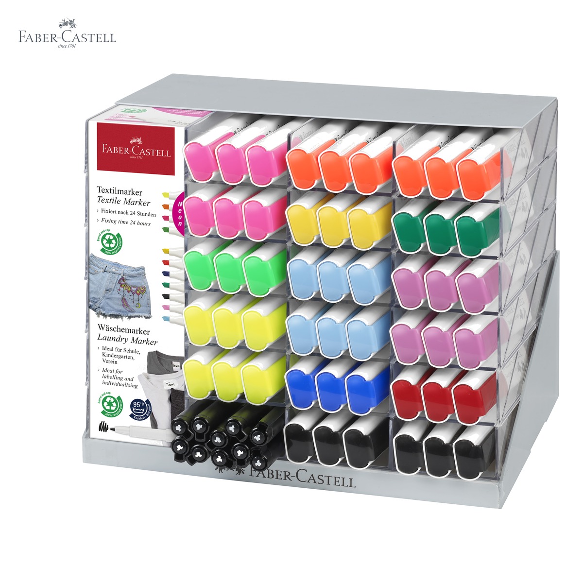 Marker textil Faber-Castell, culoare verde neon, varf tripl, pentru personalizare tesaturi [4]