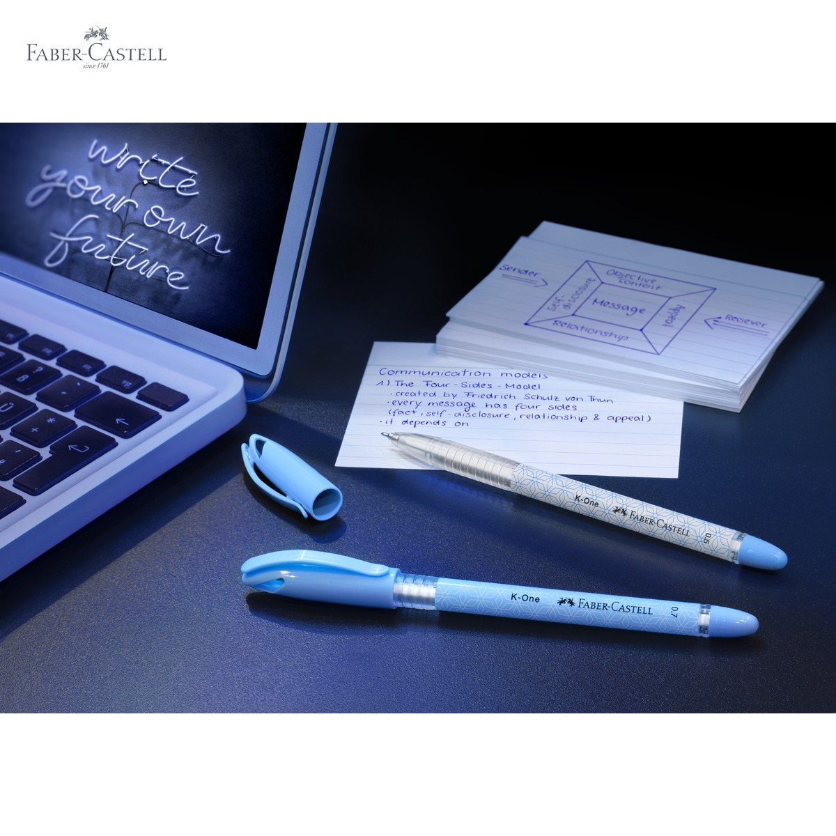 Pix de unica folosinta Faber-Castell K1, scriere super lina 0.5mm, cerneala albastra rezistenta la apa, corp ergonomic triunghiular [4]